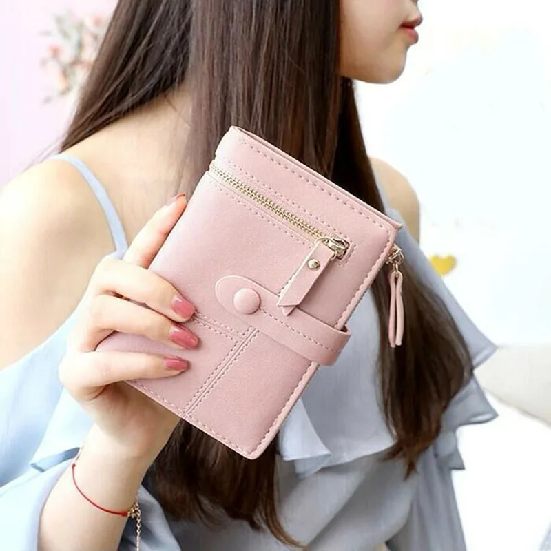 

Women's Wallet Purses Card Holder Folding Short Vogue Zipper Buckle Soft Small Ladies Vertical Colours Coin Purse Wallets Female