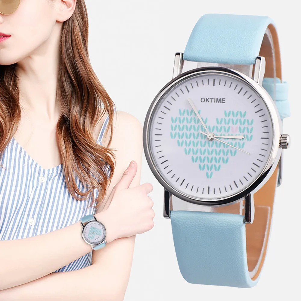 

New Arrival Small Fresh Women Watch Student Girl Female Ladies Watch Clock Gift Heart-Shaped Printed Dial Quartz WristWatch #B