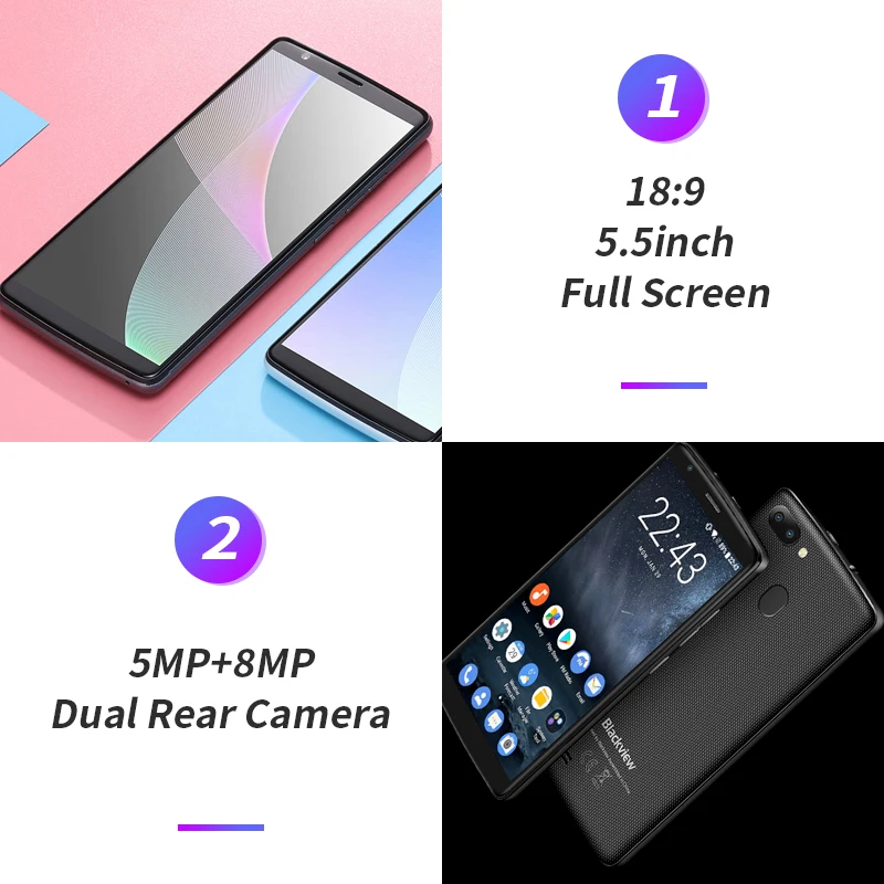 Blackview A20 pro смартфон с 5 дюймовым дисплеем ОЗУ 2 Гб ПЗУ 16 Android 8 1 18:9|Смартфоны| |