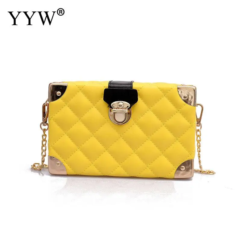 

Yellow Chain Women Flap Bags box Pu Leather Shoulder Bag For girl bolsos mujer female Crossbody Meesenger Bags Black White bags