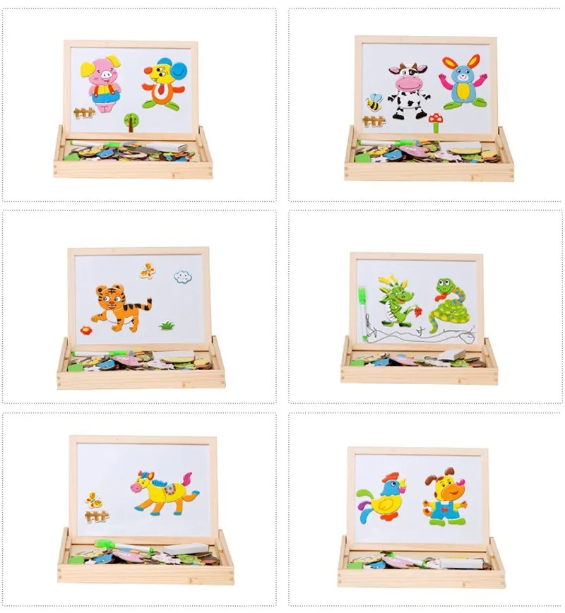 Multifunctional Educational Farm Jungle Animal Wooden Magnetic Puzzle Toys for Children Kids Jigsaw Baby's Drawing Easel Board (13)