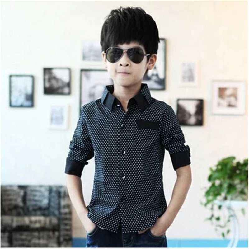 Enfants Vetements Bebe Garcon Dot A Manches Longues Marque Enfant Blouse Ecole Robe Chemises Pour Garcons Tournent Vers Le Bas De Mode Coton Outwear Aliexpress