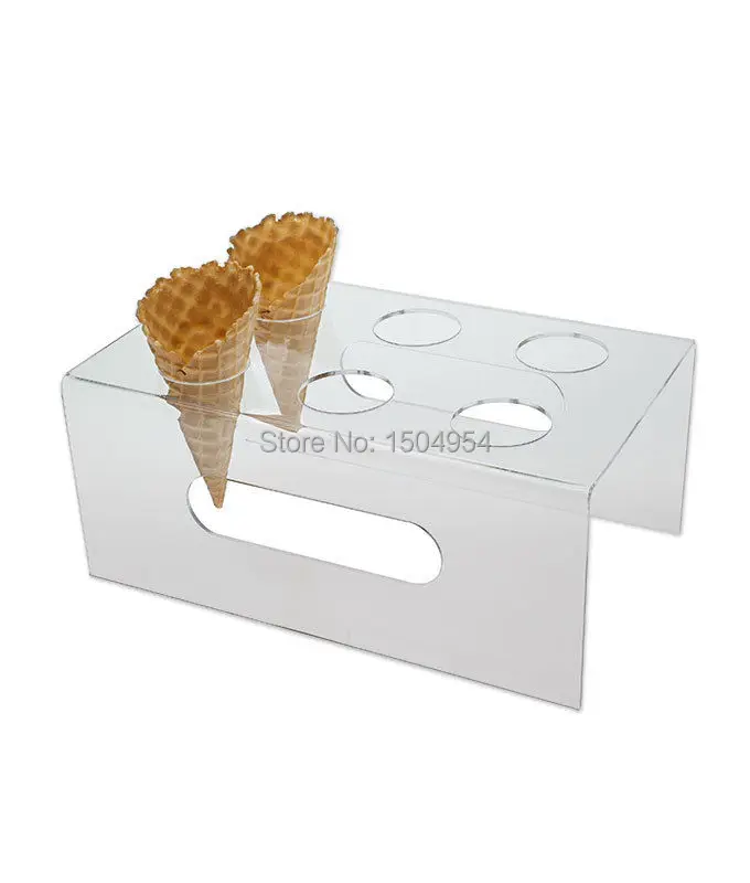 HMROVOOM 6 Holes Acrylic Ice Cream Cone Holder Stand With armrests /new type acrylic Ice Cream