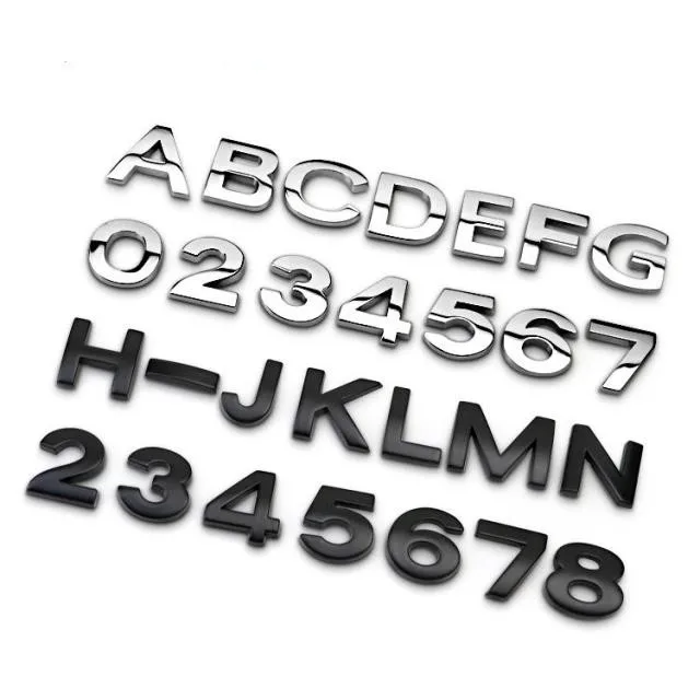 1Piece 16mm Silver Letter Numbers Metal Styling Car Emblem