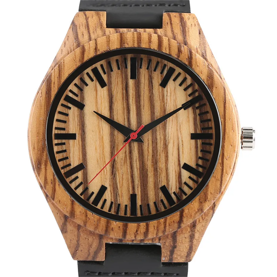Casual Nature Wooden Male Creative Wrist Watch With Black Genuine Leather Band Strap Men Bamboo Quartz Watches Relojes (5)