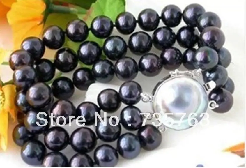 

xiuli 00342 triple strands 8-9mm tahitian black pearl bracelet