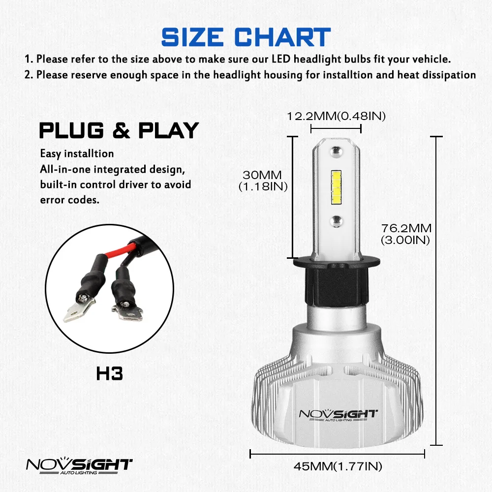 NOVSIGHT 2 шт. мини H4 светодиодный фонарь для автомобиля с сеульским CSP светодиодный чипы H7 светодиодный фары 6000K 10000лм Высокое качество авто фары