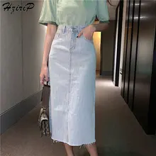 Hzirip новая свободная Мода размера плюс прямые тонкие с высокой талией корейские шикарные Летние Женские однотонные джинсовые длинные юбки до середины икры