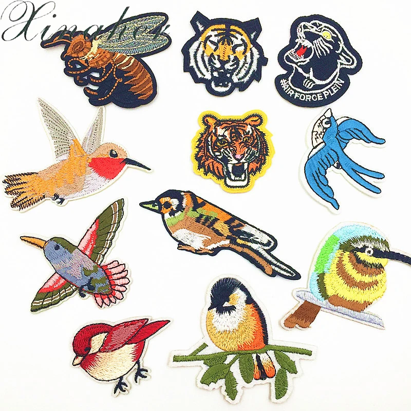 XINAHER Bird Patches Stripes Clothing Embroidered Iron On Applications