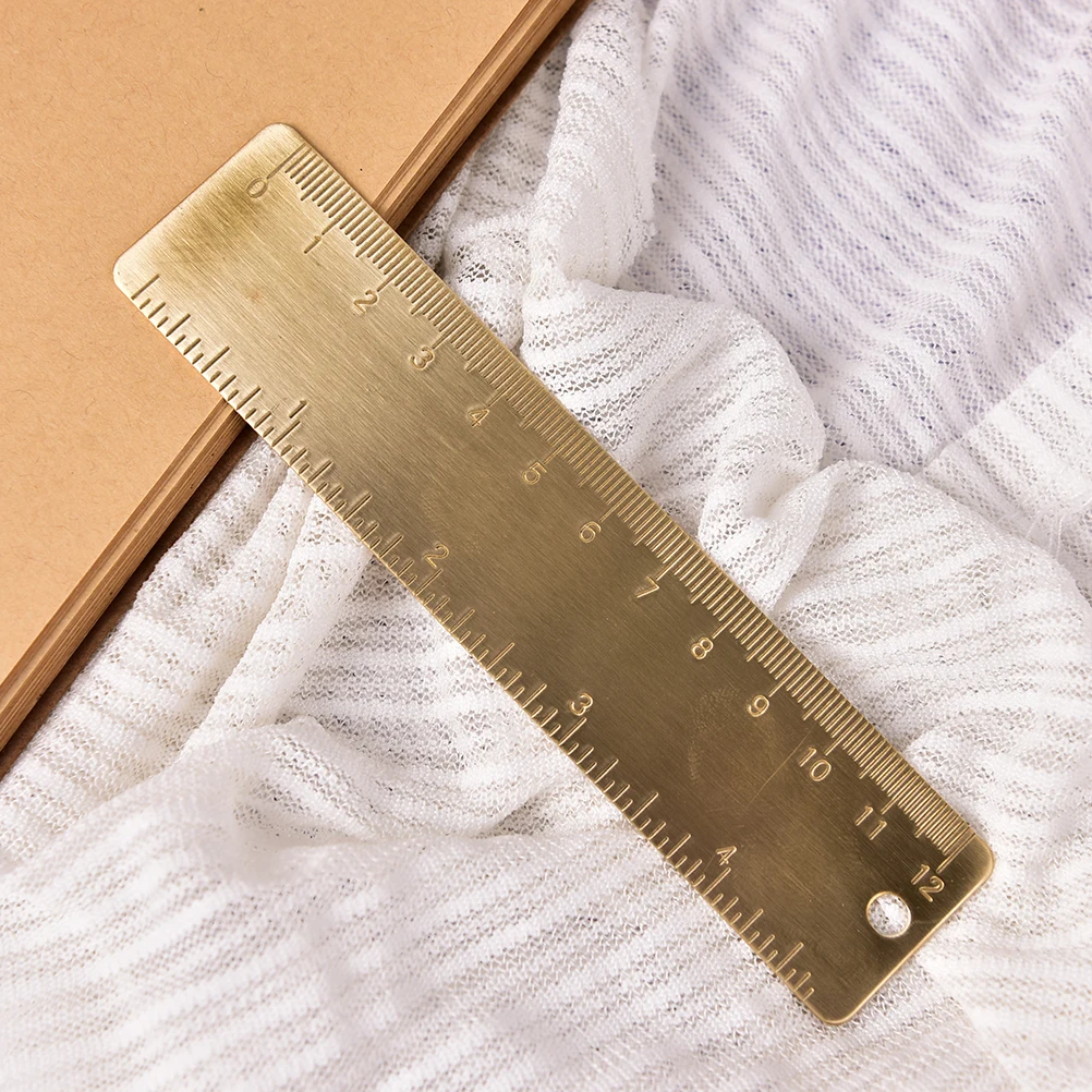 

12 cm Mini Brass Ruler Bookmark Double Scale Ruler Creative Retro Bookmark Stationery Supplies