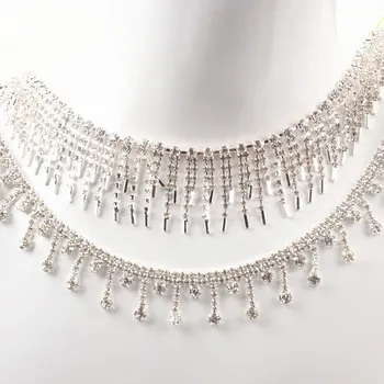 

1 Yard Beautiful Rhinestone Crystal Silver Tassels Tone Pendant Chain Wedding Necklace Decoration Costume Applique Trims Sewing
