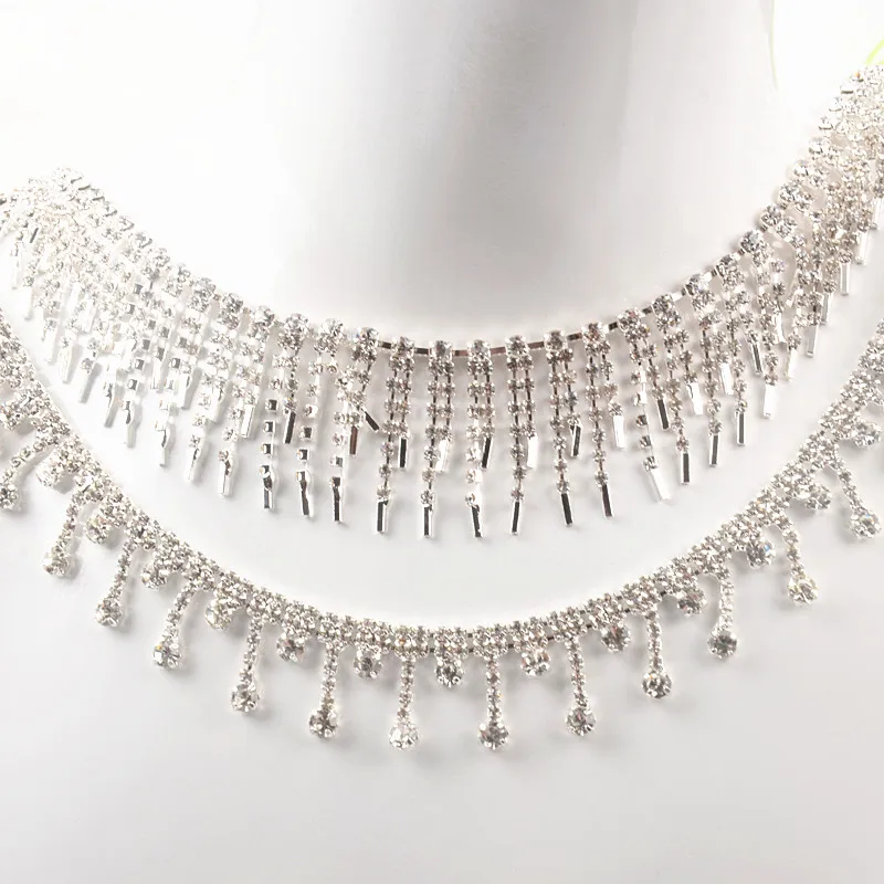 

1 Yard Beautiful Rhinestone Crystal Silver Tassels Tone Pendant Chain wedding Necklace decoration Costume Applique Trims Sewing