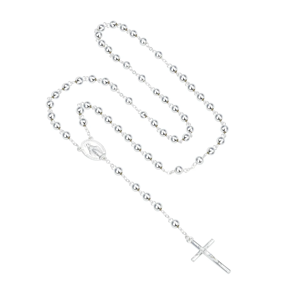 Мужчины Женщины посеребренные католические религиозные четки Девы Марии ожерелье ювелирные изделия Иисуса подвесной крест с распятием