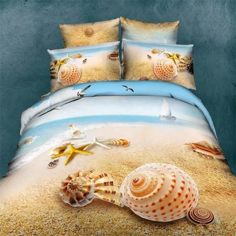 Beach Shell Starfish 3d oil print bedding set luxury cotton ocean Queen