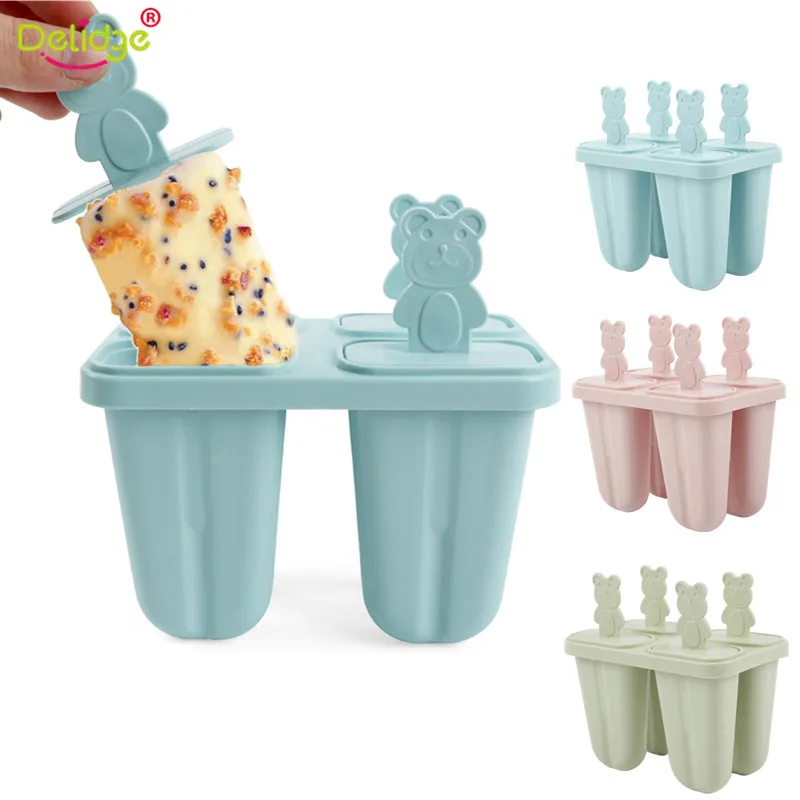 

Delidge 1 pc 4 Cell Bear Pattern Ice Cream Mould Plastic DIY 3 Color Fruit Juice Frozen Ice Cube Tools Kitchen Popsicle Molds