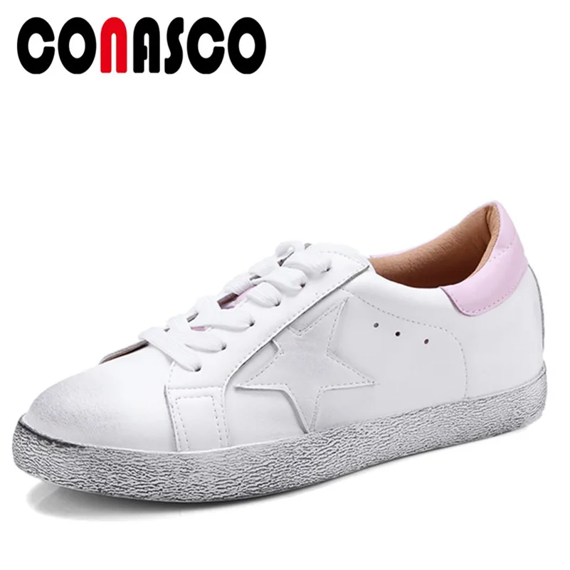 

CONASCO 1Fashion Women Basic Flats Round Toe Genuine Leather Spring Autumn Winter Sneakers Cross-tied Casual Quality Shoes Woman