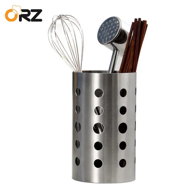 Kitchen Utensil Holder Part - 35: ORZ Stainless Steel Chopsticks Tube Tableware Storage Container Cutlery Kitchen Utensil Holder Draining Kitchen Caddy Box