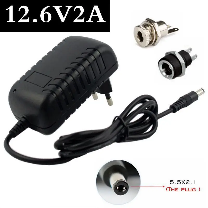 

12.6V 2A 18650 Lithium Battery Charger For 12V 3Series Li-ion Battery Polymer Smart Charger 18650 Battery Pack 5.5mm x 2.1mm DC