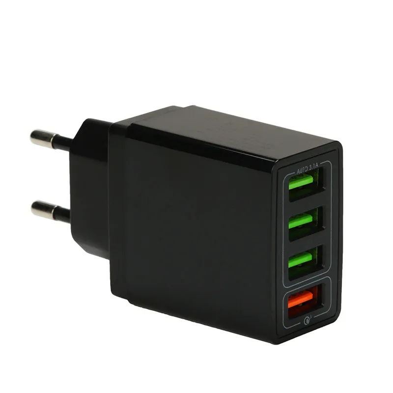 Универсальное зарядное устройство USB Quick Charge 3,0 2.4A 4 порта для Iphone EU US Plug зарядное устройство для мобильного телефона Зарядка для Samsug для huawei - Тип штекера: Black 4 ports