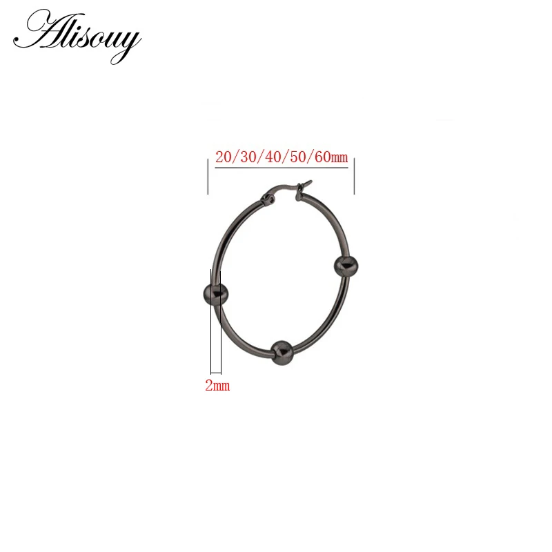 Alisouy 2 шт 316L нержавеющая сталь большой круг с серьги-кольца с шариком Bijoux круглые серьги для женщин мужчин Панк State мужчины t серьги