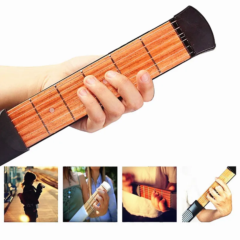 

Portable Pocket 6 Fret Model Wooden Practice 6 Strings Guitar Trainer Tool Pocket Guitar Finger Exerciser