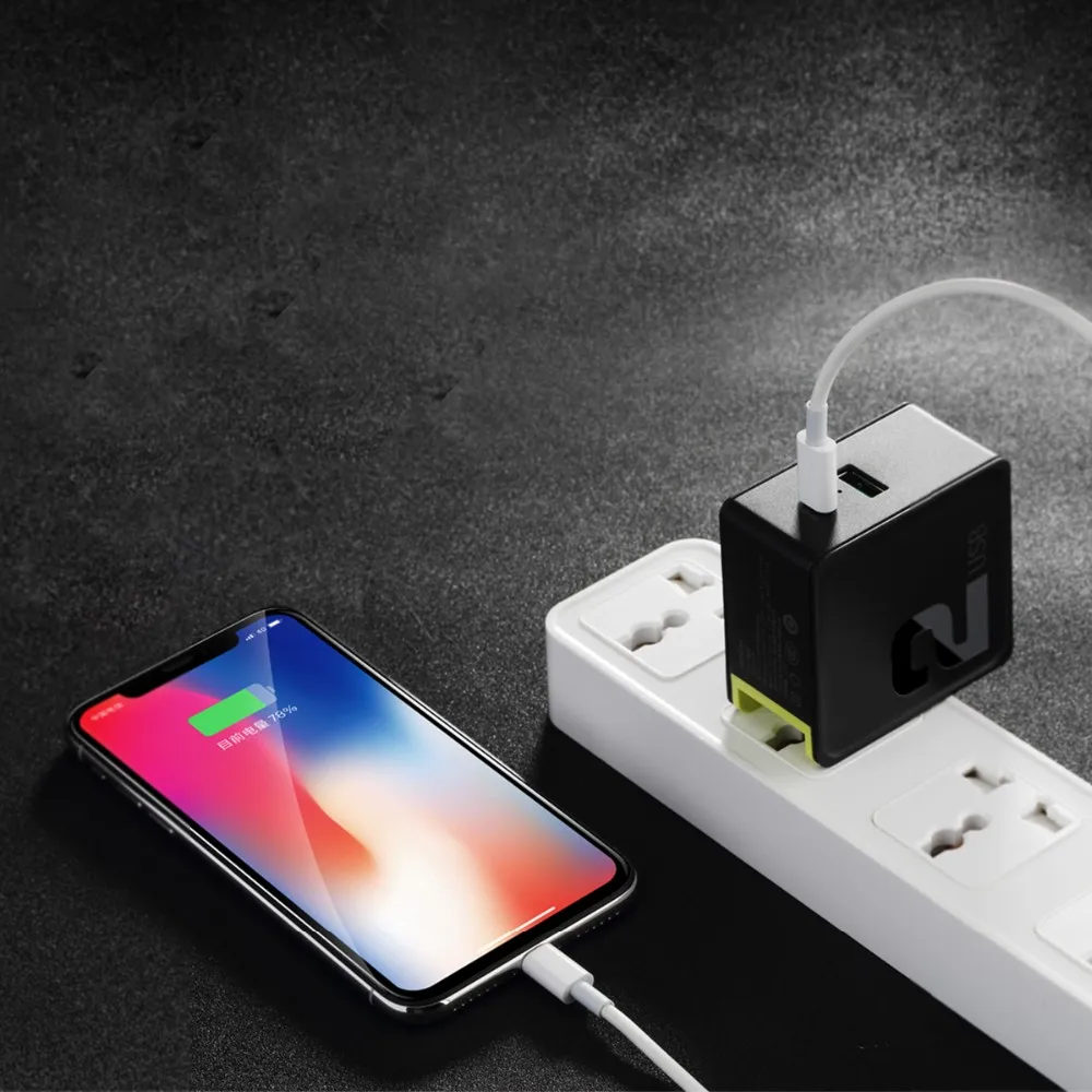 Рок PD QC 3.0 FCP Dual USB Зарядное устройство 36 Вт Quick Charge ЕС США Разъем для iPhone X 8 плюс+ PD Тип C до Освещение кабель для зарядки 15 Вт