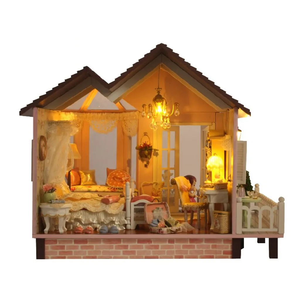 2018 New DIY 3D Mini Toys Stitching Doll House Wooden Educational  with LED+Furniture Toys for children Lover (8)