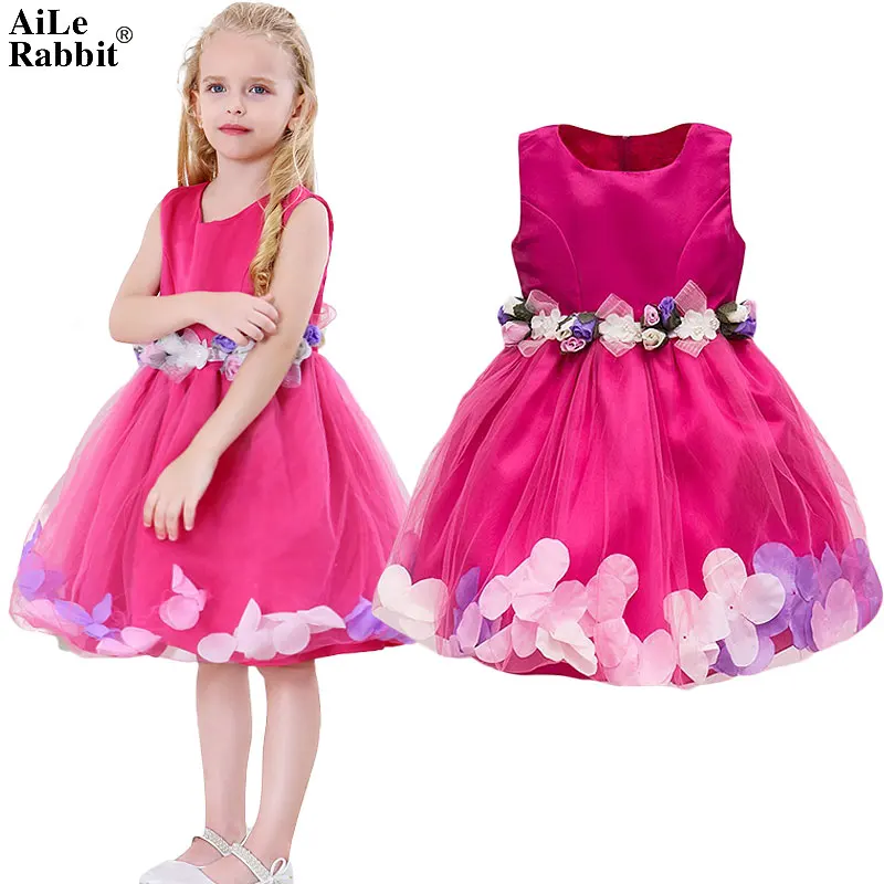 AiLe Rabbit/Новое свадебное платье для девочек вечерние платья с лепестками детская одежда платье-пачка Летний жилет без рукавов, бутик k1