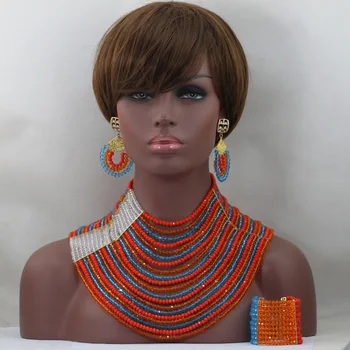 

African Wedding Beads Jewelry Set 20 Rows Colorful Crystal Beads Bridal Jewelry Set Bridal Necklace Earring Bracelet Set ALJ920