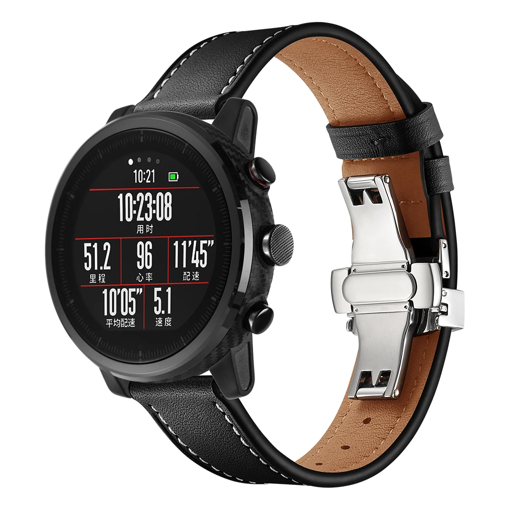 Кожаный ремешок для Xiaomi Huami Amazfit PACE Stratos, Смарт-часы, браслет для Xiaomi Amazfit, ремешок с металлической пряжкой, кожаный ремень