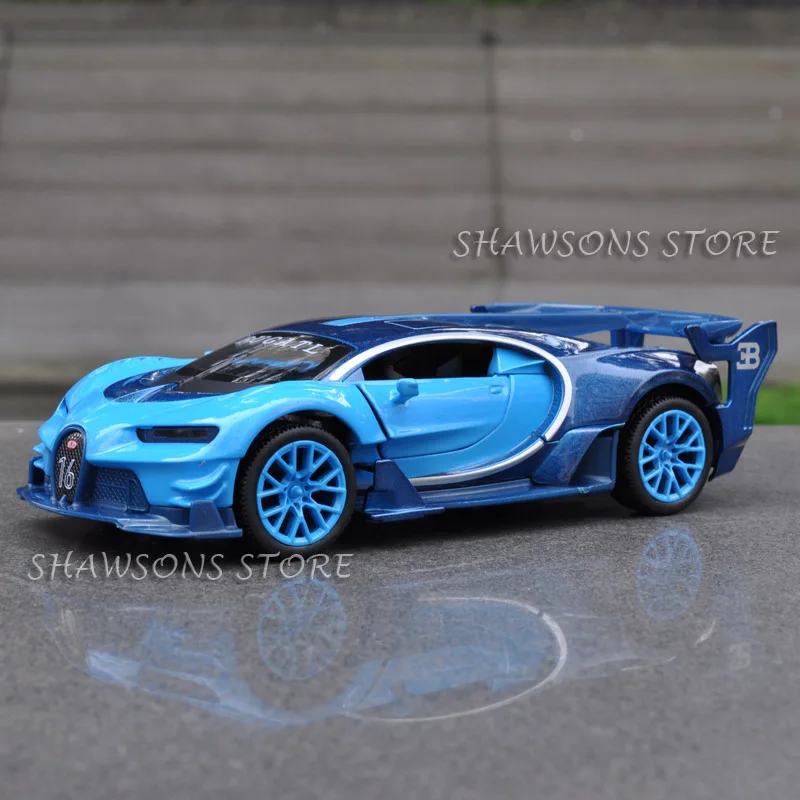 1:32 литая под давлением Модель автомобиля игрушки Вытяните назад BUGATTI CHIRON VISION GT звук и светильник - Цвет: Синий