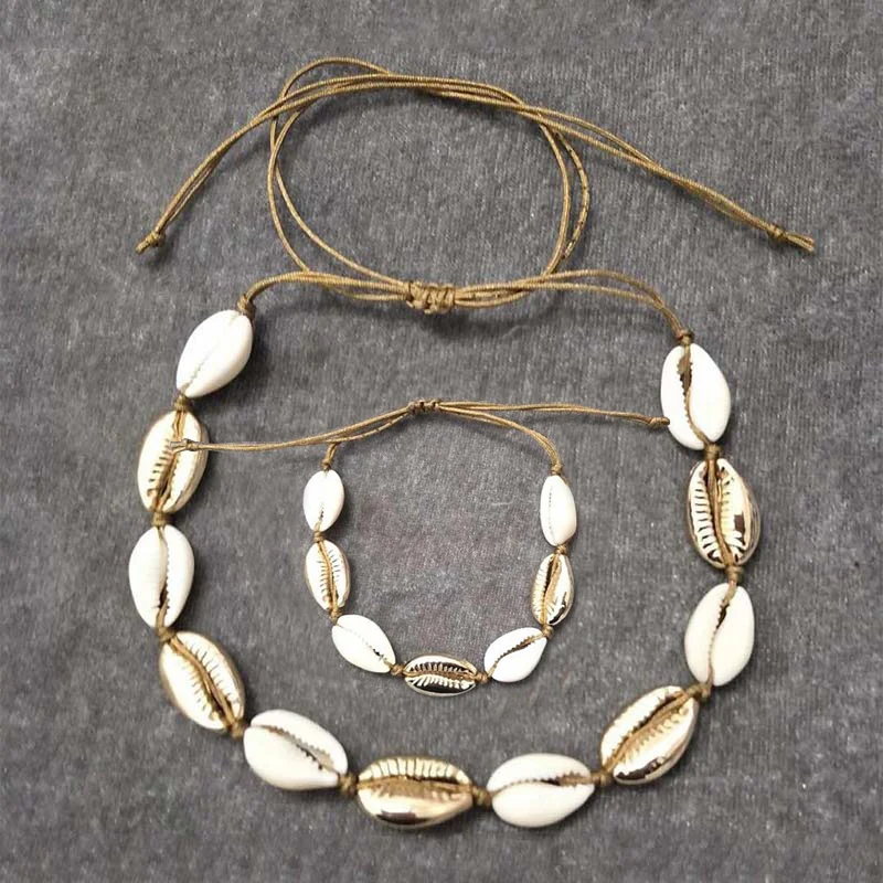 

Hand Jewelry 1PC/1Set One Set Necklace for Women Best Gift Shell Charm Handmade Beige Golden Zinc Alloy Silver Adjustable