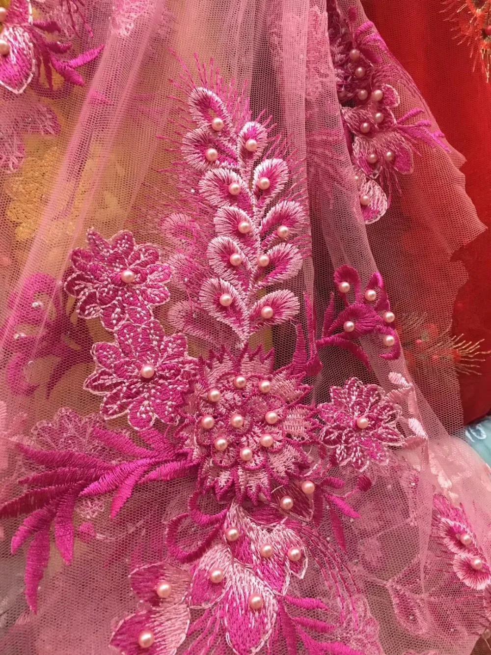 

Good quality African Embroidery Lace Fabric JRB-51007 French Mesh Net Lace fabric with beads