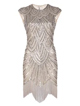 Vintage Inspired 1920s Gastby Handmade Diamond Sequined Embellished Fringed Flapper Party Dress