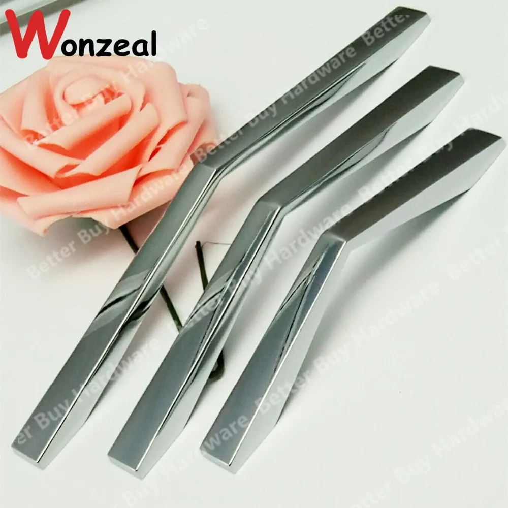 

Chrome Glossy Finish metal Furniture Handle of Hole CC 96/128/160mm modern simple Style Pull for cupboard door cabinet drawer
