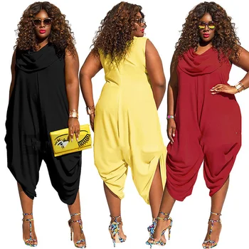 

Women Dungarees Wide Legs Pant Jumpsuits Casual Stretchy Turtleneck Sleeveless PlaysuitRompers Female Tracksuit Plus Size 5XL