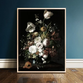 

Vintage Flower Painting on Canvas Art Classic Rose Peony Quadro Decoracion Poster and Print Elegant Wall Picture for Living Room