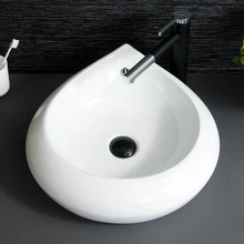 Lavabo pequeño ovalado blanco artístico hecho a mano China Europa Vintage lavabo de cerámica baño arte encimera lavabo de baño