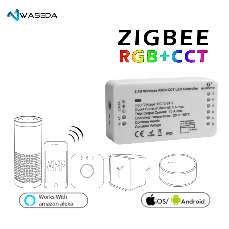 Светодиодный контроллер WASEDA ZIGBEE RGB + CCT WW/CW zigbee светодиодный DC12 24V zll app RGBW
