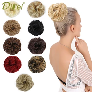 DIFEI девушки вьющиеся Scrunchie шиньон с резинкой коричневый блондин синтетические волосы кольцо обертывание для волос булочка хвосты - изображение