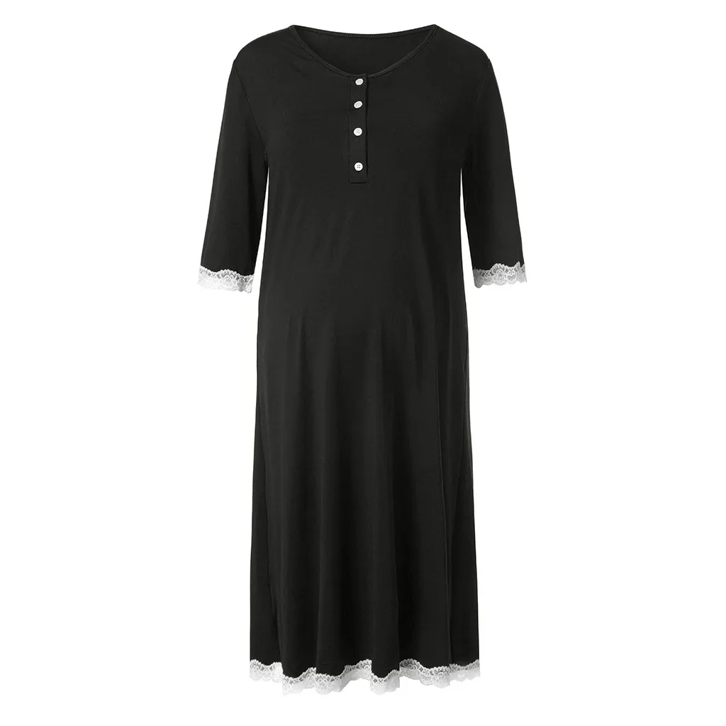 Платье для кормящих женщин, Осенние ночные рубашки, кружевное платье на пуговицах для кормления грудью, Одежда для беременных размера плюс, 18Jan4 - Цвет: A