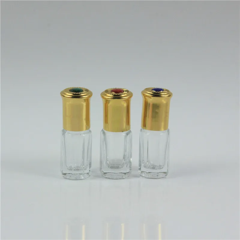

3ml 6ml 12ml Octagonal Thick Glass Roll On Essential Oil Empty Perfume Bottle With Gold Lid Wholesale