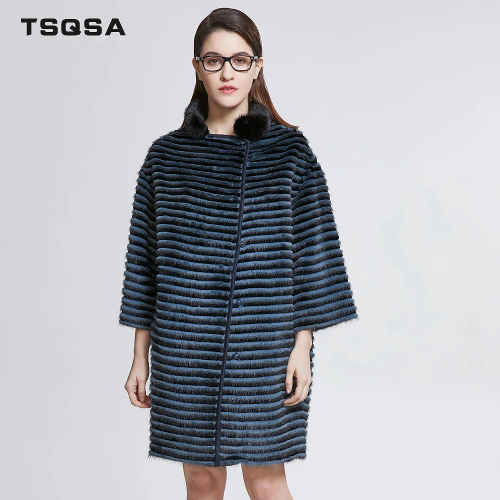 TSQSA Medium Женщины Верхняя Одежда Натуральная Шуба из Норки Норка С Рексом Кролика
