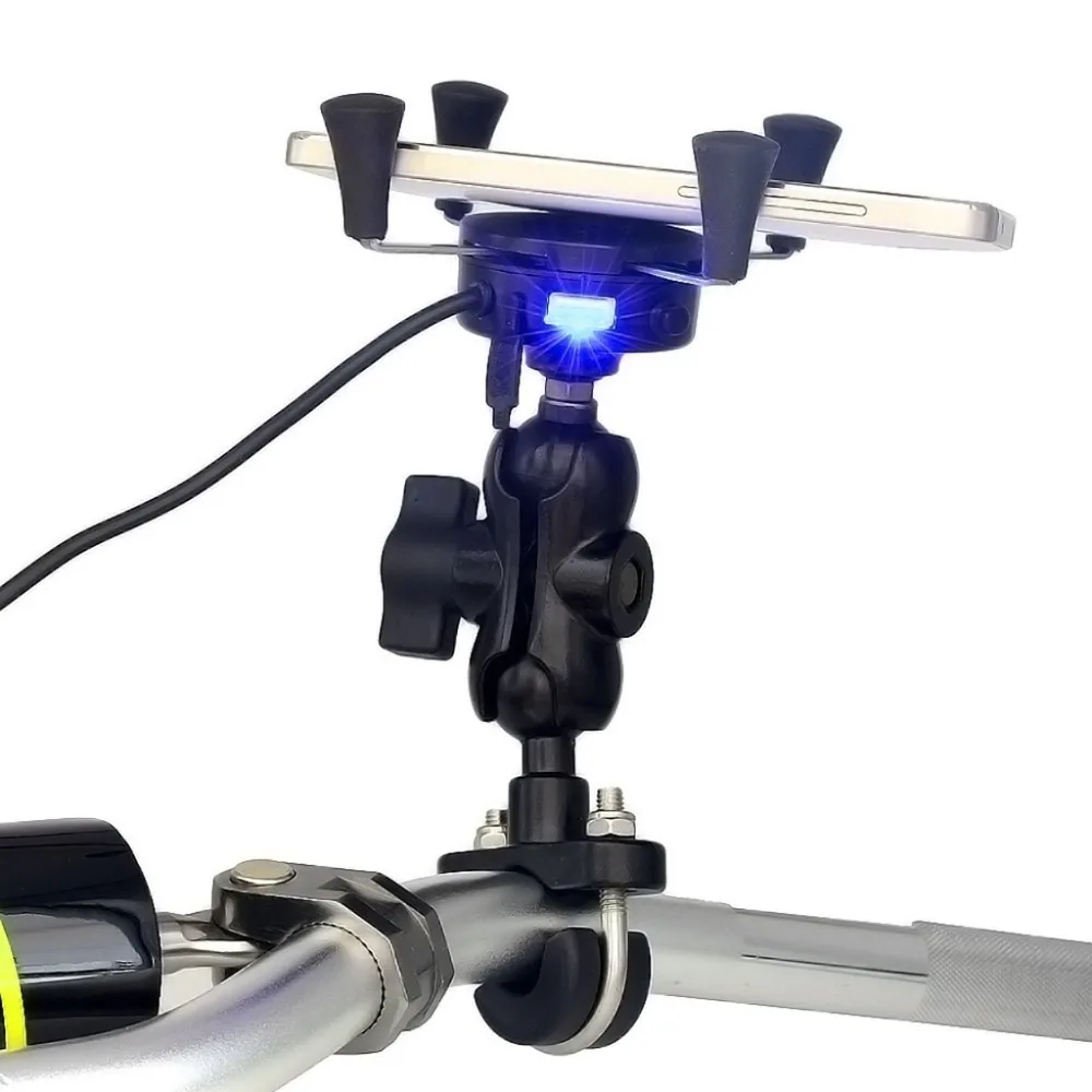Универсальное крепление на руль мотоцикла на руль X-Grip держатель телефона GPS USB зарядное устройство(Цвет: Черный