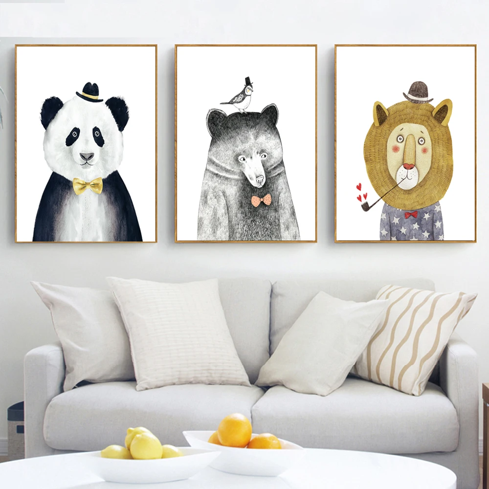

RELIABLI ART Cartoon Canvas Painting Lion,Panda,Bear Animal Wall Pictures For Living Room Nordic Posters Prints Kid's Room Decor