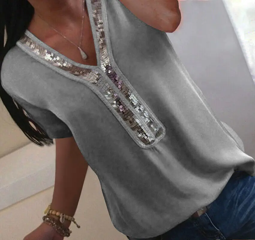 Hirigin Women Summer Chiffon Short Sleeve Casual Shirt Solid Color Tops Blouse Shirts