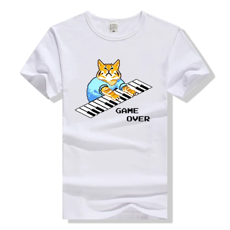 TEEWINING Cat Tshirt Keyboard Piano Cat T Shirt Men Cotton Tee T Shirt