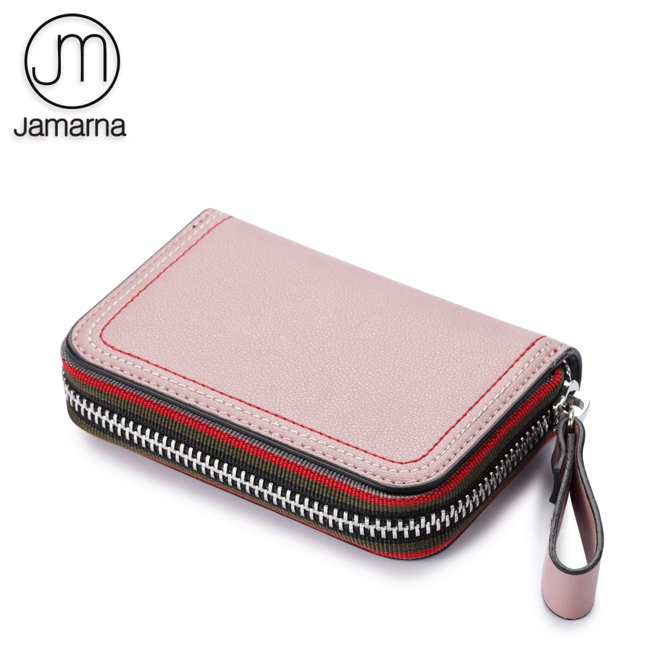 Jamarna Card Holder Genuine Leather ID Holders Coin Organ Folds Zipper Fashion Contrast Lines Design New | Багаж и сумки