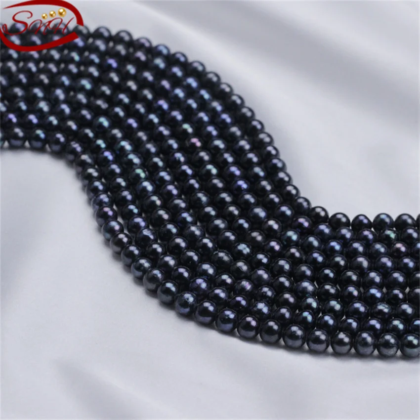 

SNH 5 strands/package 6mm off round AA- dyed black freshwater natural pearl strings
