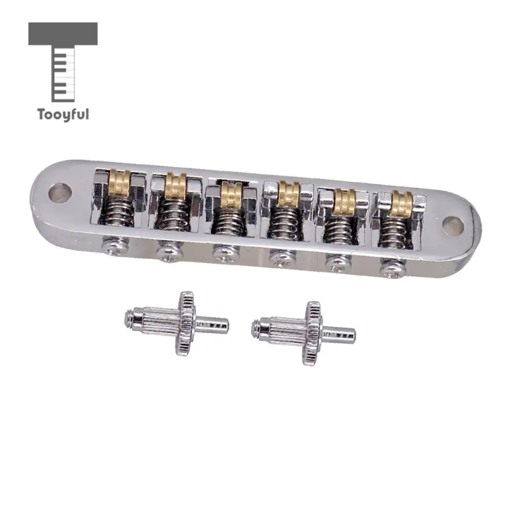 Tooyful Durable 1 Set Roller Saddle Locking Bridge with Studs for LP Electric Guitar Tune-o-matic Bridge